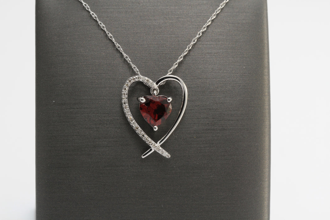 10kt White gold Heart Necklace with Ruby